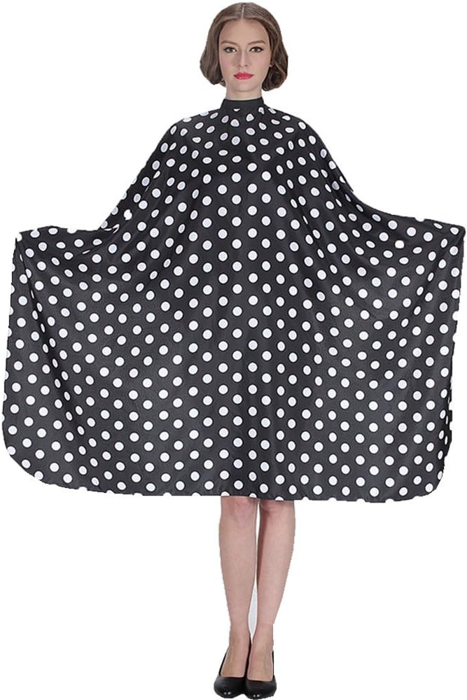 Professional Salon Cape - Polyester Hair Cutting Cape, 54"x62", Black and White Dots