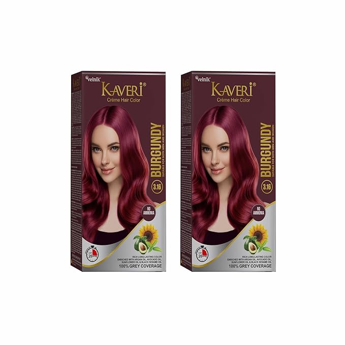 Creme Hair Color Permanent Hair Dye Color - With Improved Creme Formula for Gray Coverage Ammonia Free Hair Color Dye for Rich Bright Long lasting (Burgundy, 3.04 Fl Oz) - Pack Of 2