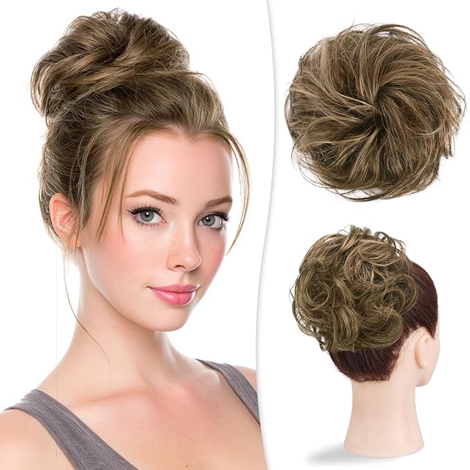 RUWISS Large Messy Bun Hair Piece 100% Human Hair Layered Wavy Curly Hair Buns Hair Piece for Women Updo Hairpiece for Daily Wear Real Hair Ponytail Extension (Chocolate Brown to Dark brown)