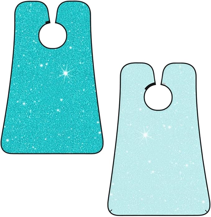 Stretchable Beard Cape, Non-Stick Hair Catcher for Trimming, Waterproof Grooming Apron, Teal Blue Glitter Sparkle Texture