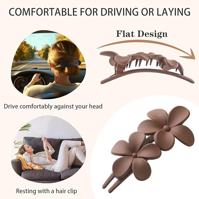 8 PCS Flat Hair Clips, 3 Styles Large Flat Claw Clips for Women, French Strong Hold Non-slip Duckbill Hair Claws for Thin Thick Hair (Tortoise)