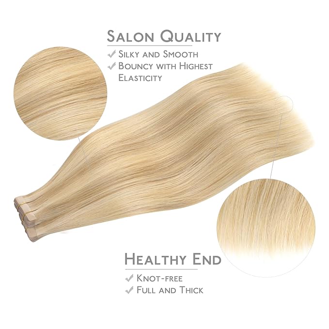 WENNALIFE Tape in Hair Extensions Human Hair, 40pcs 100g 16 inch Light Blonde Highlighted Golden Blonde Hair Extensions Real Human Hair Straight Tape in Extensions Invisible Human Hair Extensions