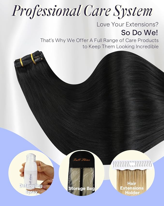 Full Shine Jet Black Clip in Hair Extensions Human Hair 180 G 20 Inch Clip in Black Hair Extensions for Professionals 7 Pcs