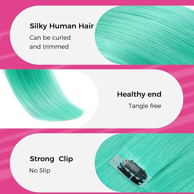 Lashey Seamless Clip in Hair Extensions Human Hair 4pcs 48g Green 20 Inch Straight 100% Remy Human Hair Extensions for Black Women