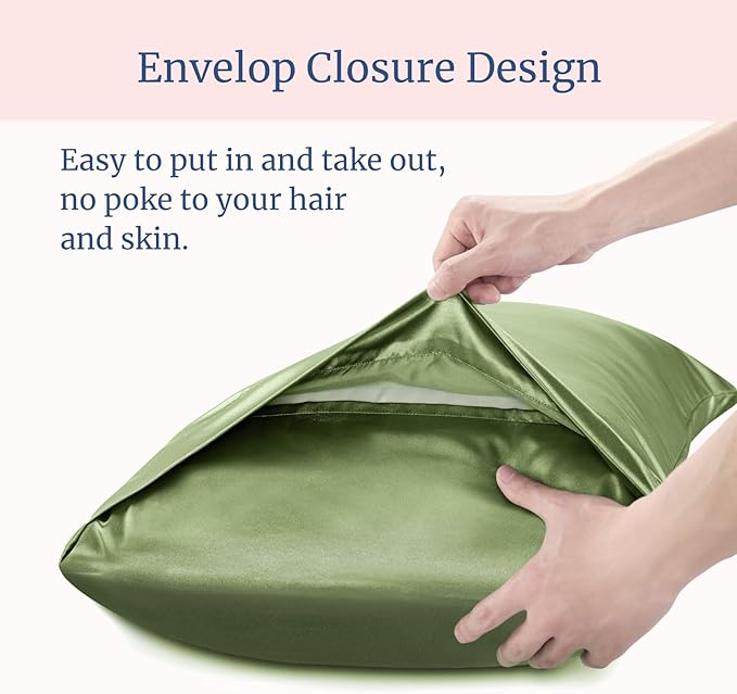 BEDELITE Satin Pillowcase for Hair and Skin, Super Soft Similar to Silk Pillow Cases 4 Pack with Envelope Closure, Cooling Pillowcases for Women Men (20"x26" Standard Size, Cedar Green)