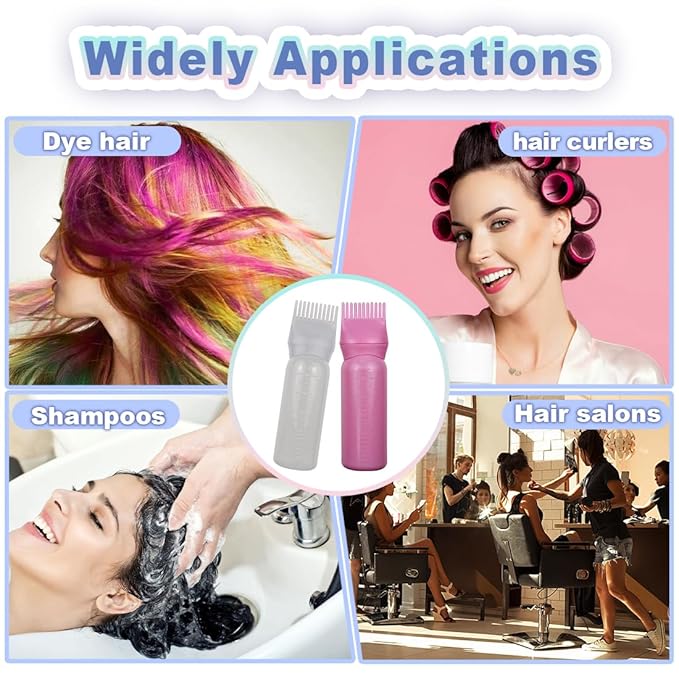 4 Pack Root Comb Applicator Bottle, Hair Oil Comb Applicator for Hair Dye, Shampoos, Salons (White+Pink)