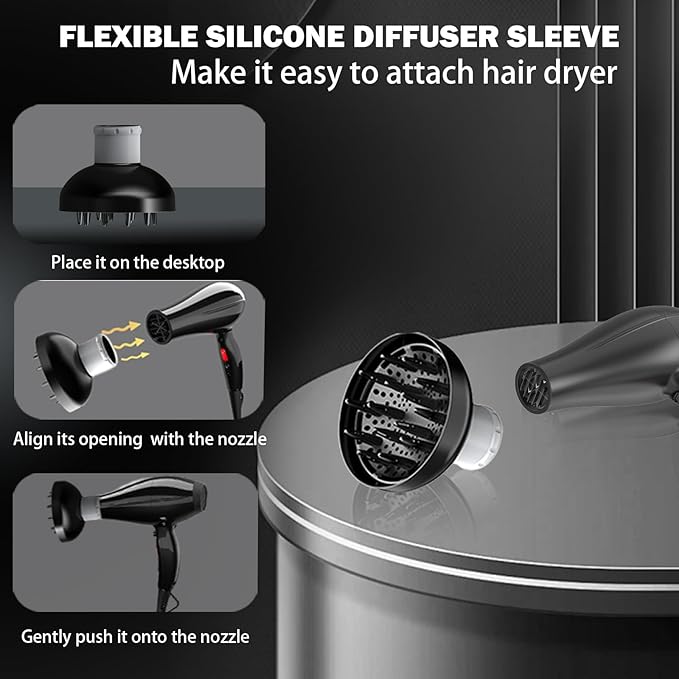 LURA Hair Diffuser For Curly Hair,Diffuser Hair Dryer Attachment,Curly Hair Diffuser,Black Hair Diffuser Attachment For Hair Dryer Nozzles From 1.7 To 2.1