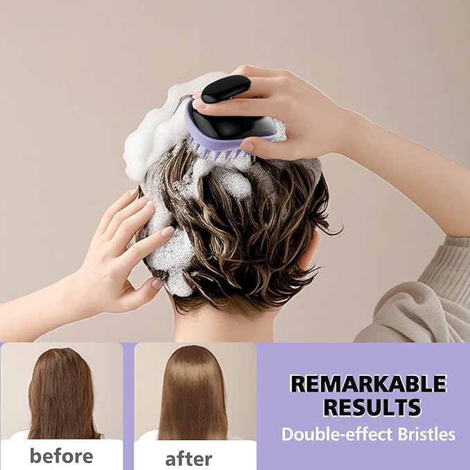 2-in-1 Scalp Massager Shampoo Brush,Scalp Scrubber, Exfoliator Brush for Removing Dandruff & Hair Growth,Detangling Scrubber for Wet or Dry Hair (Black Purple)