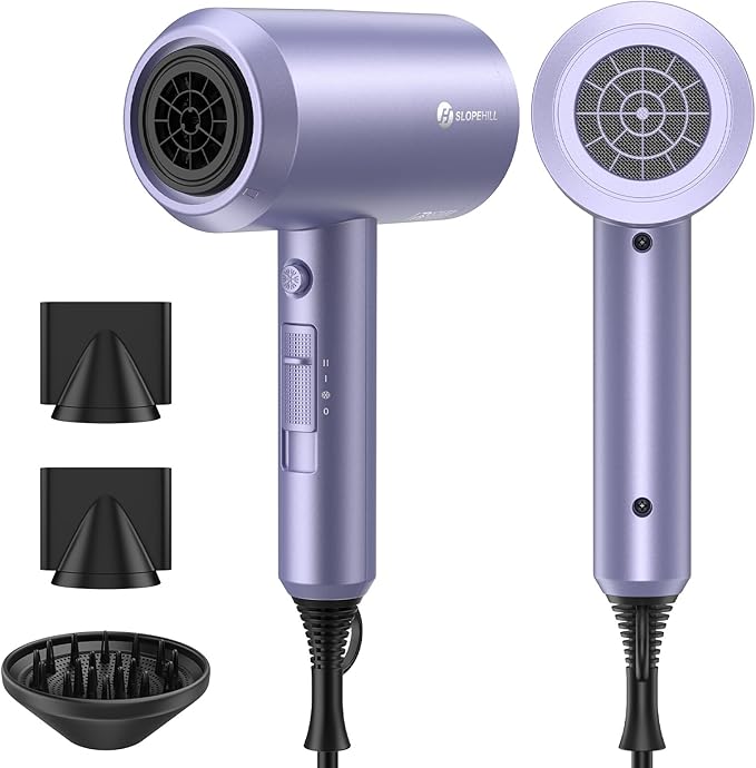 slopehill Professional Ionic Hair Dryer, Powerful 1800W Fast Drying Low Noise Blow Dryer with 2 Concentrator Nozzle 1 Diffuser Attachments for Home Salon Travel (Lavender)