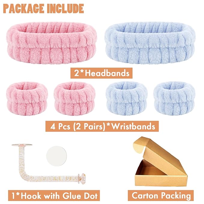 Face Wash Set - Headband, Absorbent Microfiber Wristbands with Holder for Washing Face, Spa Wrist Scrunchies
