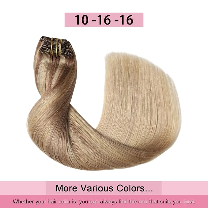 Pro2.0 Clip in Hair Extensions Real Human Hair 20inch 7pcs Color #10/16/16 Ash Brown to Caramel Blonde Remy Real Human Hair Extensions Clip ins 120g Thick Double Weft（#10/16/16-20inch）