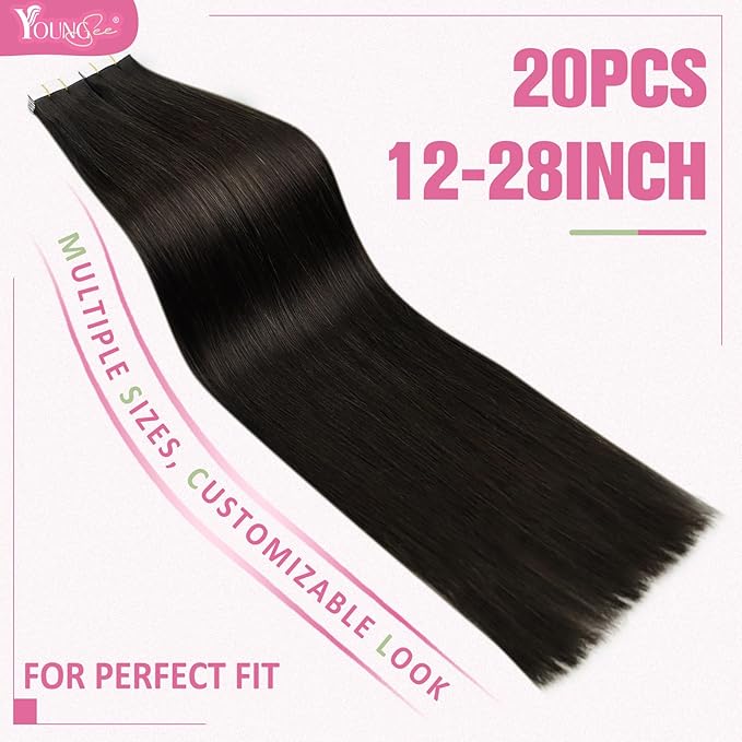 YoungSee Brown Human Hair Tape in Extensions for Women Tape on Hair Extensions Dark Brown Hair Extension Tape-in 50g 16 Inch 20pcs Extensiones Adhesivas Cabello Humano