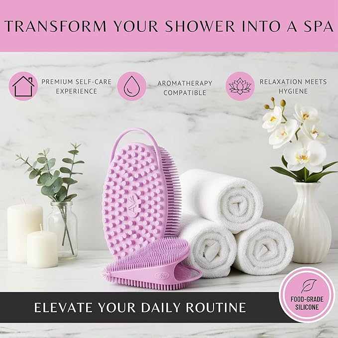 Body Face Scrubber Set Silicone - 2 Pack Shower Brush Facial Cleansing Kit - Avilana Bath Loofah Alternative Complete Skincare System Dual Sided - Gift Set Women Men