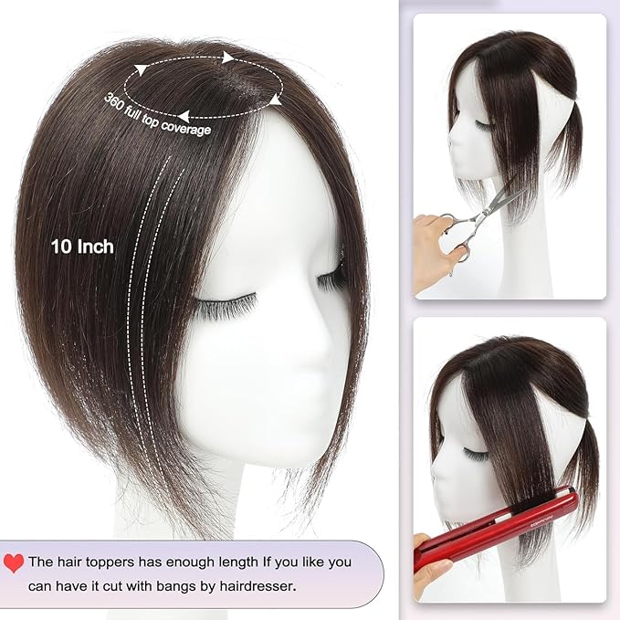Hair Toppers for Women 10 Inch No Bangs Hairline Topper Wiglets Hairpiece Swiss Base Mixed Light Grey Hairline Topper Wiglets Hairpieces for Thinning Hair Swiss Base Mixed Light Grey (Grey)