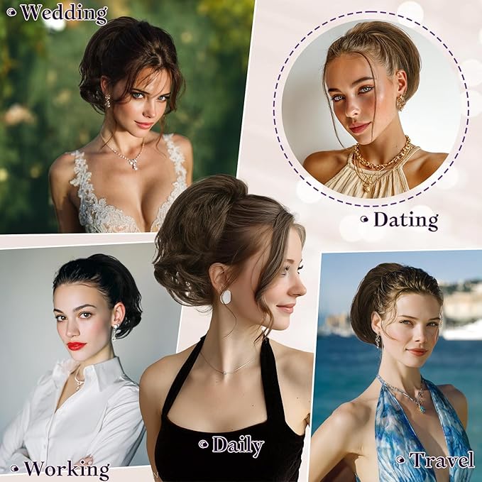 RUWISS Claw Clip Short Human Hair Ponytail Extension with Bendable Metals for DIY Styles Straight Messy Bun Hair Piece for Women Hairpieces for Daily Wear, 9 Inch Dark Brown with Blonde Highlight