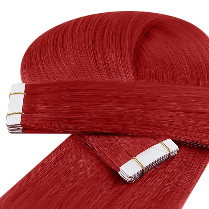 YoungSee Tape in Hair Extensions Red Tape in Extensions Human Hair 18Inch Tapes in Real Hair Red Long for Women 10Pcs 25G