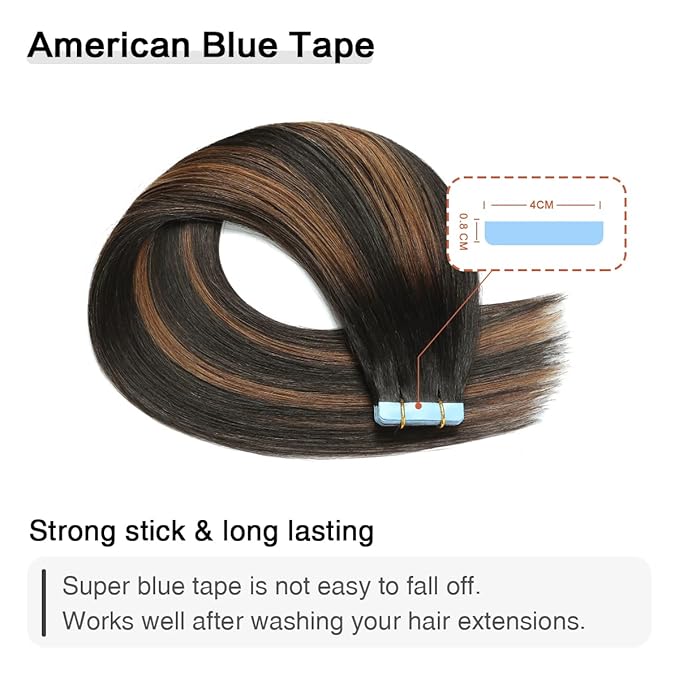 SUYYA Tape in Hair Extensions Human Hair Balayage Natural Black to Chestnut Brown 18 Inch 50g/pack 20pcs Straight Seamless Skin Weft Tape in Real Human Hair Extensions(18inch #P1B/6/T1B)