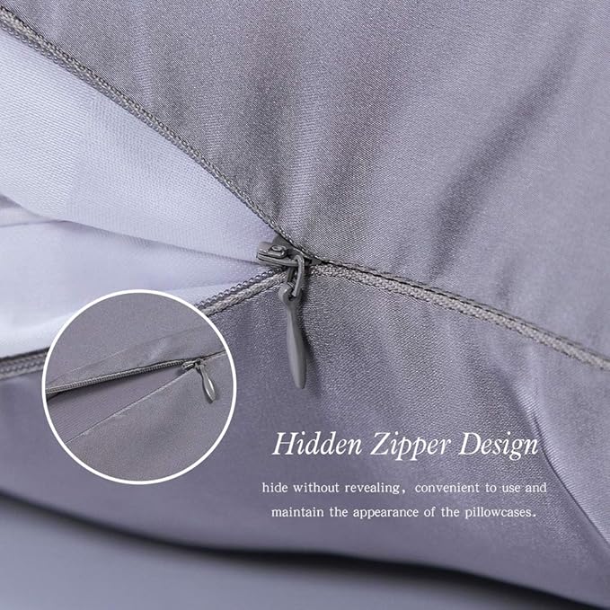 100% Mulberry Silk Pillowcases Set of 2 for Hair and Skin and Super Soft and Breathable King Size Nature Silk Pillowcases (King, Gray)