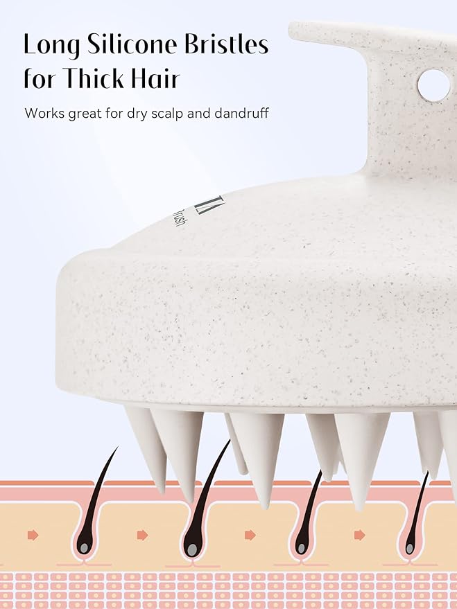 HEETA Scalp Massager Hair Growth, Soft Silicone Scalp Scrubber Shampoo Brush for Exfoliation, Dandruff Removal & Head Massage Stress Relax, Wet & Dry Use for Thick, Thin Hair Care, Wheat Straw Beige