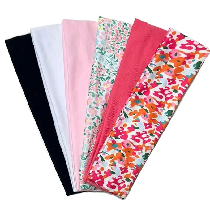 TERSE Headbands for Women Trendy Floral Print - Non Slip Summer Head Bands Soft Fabric Hair Bands for Workout Yoga Running Sport - Wide Thick Hair Wrap for Girls