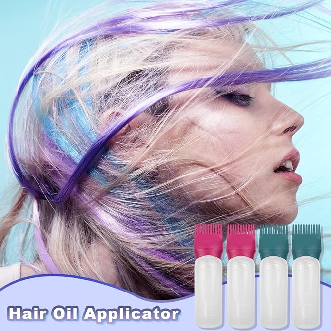 4 Pack Root Comb Applicator Bottle, Hair Oil Comb Applicator for Hair Dye, Shampoos, Salons (Red+Green)