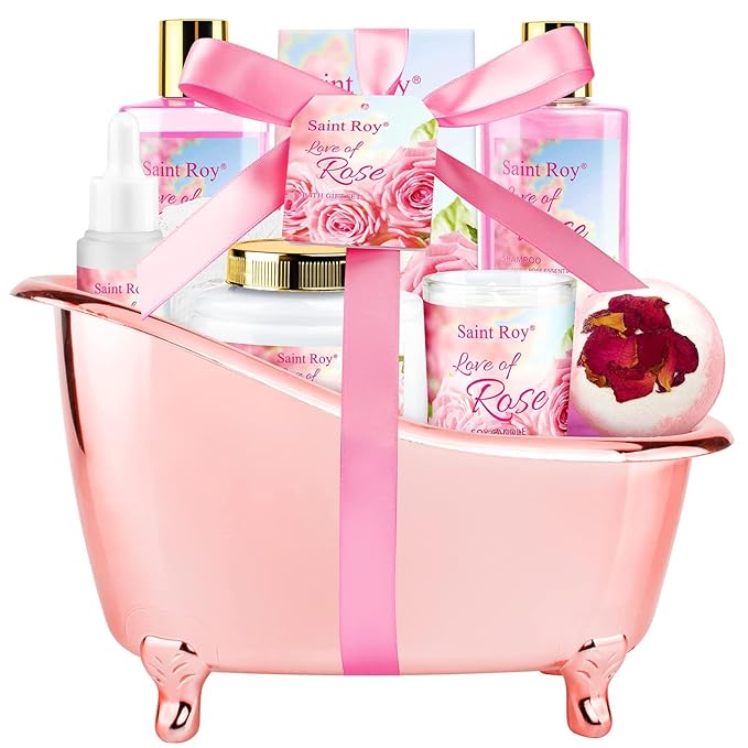 Bath Kit Christmas Gifts for Women, Spa Gifts bath Gift for Her Rose Mother Gift, Bath Set for Women, Luxury Home Spa bath and body Gift Basket, Bridal shower gift basket