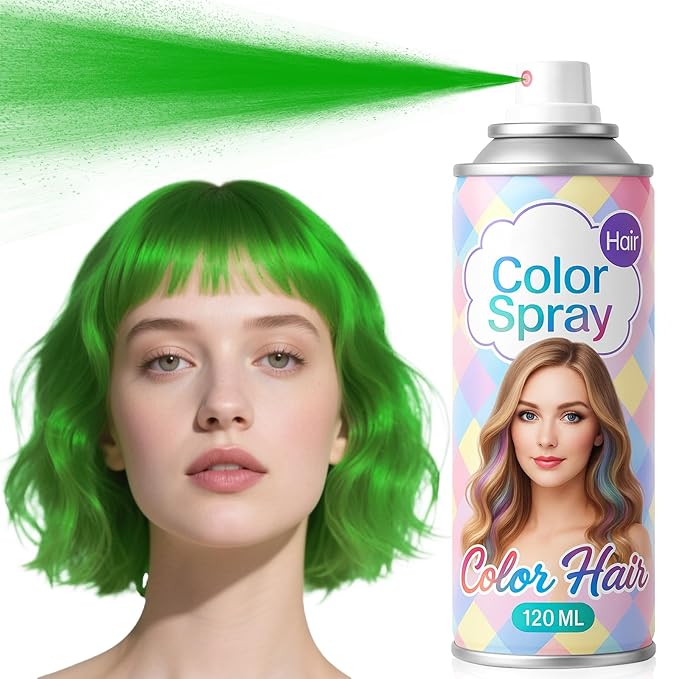 Temporary Green Hair Color Spray – 1-Day Washable Hair Color for Women Kids Men, Bright Hair Spray for Halloween, Cosplay, Costumes, Parties, Festivals, Crazy Hair Day, DIY Hair Looks