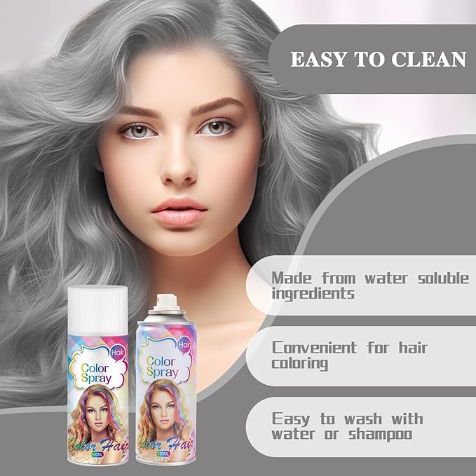 Grey Hair Color Spray, Temporary Hair Color Spray, Grey Hair Dye, Washable, Easy To Colour, Mild Formula, Suitable For Various Hair Types, Works On All Hair Colors 120ml