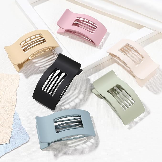 French Flat Hair Clips for Women 6pcs Hair Claw Clips for Thick or Thin Hair Matte Claw Clips for Girls Barrettes Non-Slip Strong Hold Hair Accessories for Women (Light Colorful)