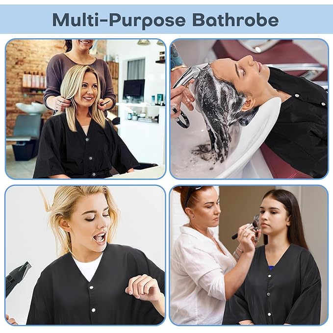 Noverlife Hair Salon Smocks Cape for Clients, Plus Size Salon Client Gown Robes Cape with 2 Pockets & Adjustable Tie, Waterproof Salons Robes Smock, Hair Stylist Dog Grooming Smock (43'' Long, Black)