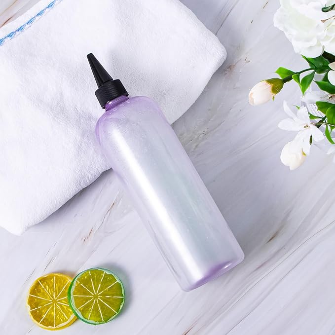 Applicator Bottle for Hair, 16.9 ounce Hair Color Applicator Bottle 2 Pack Squeeze Bottle Transparent Oil Bottles for Hair, PET Plastic Refillable Bottles with Twist Top Cap,Clear Purple