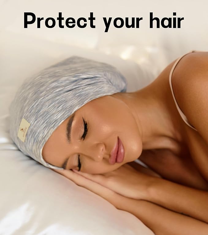 2PCS Silk Satin Bonnet Hair Wrap for Sleeping, Adjustable Strap Curly Natural Hair Night Caps for Women Men(Gray&Gray)
