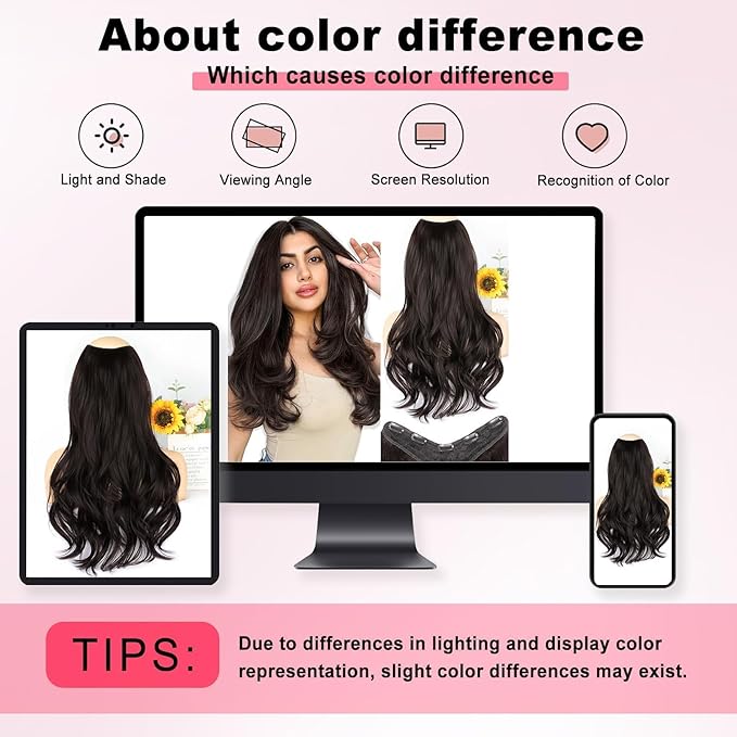 ALXNAN Clip in Hair Extensions,Dark Brown Long Wavy Hair Extensions Soft Synthetic Thick Hairpieces for Women 20 Inch