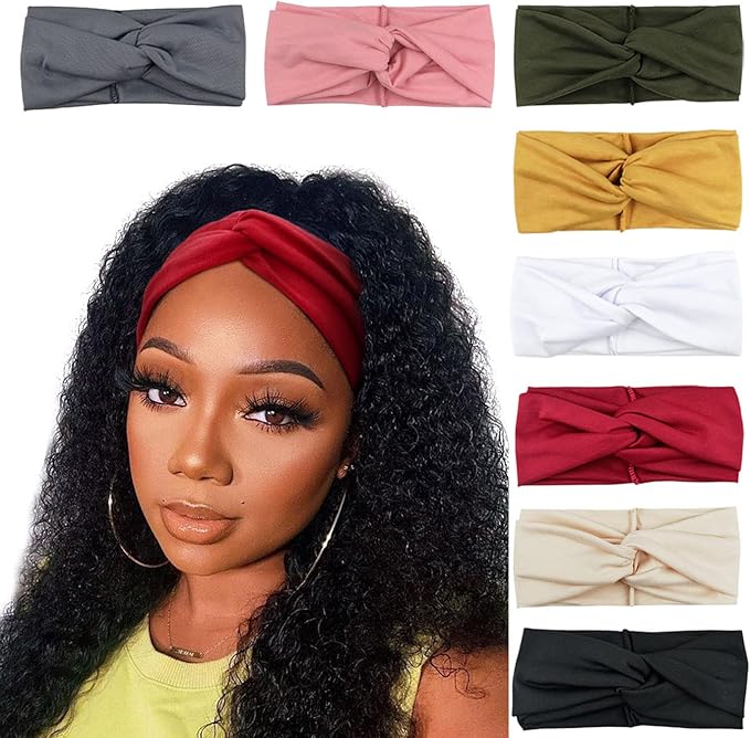 DRESHOW 8 Pack Headbands for Women Yoga Knotted Headbands Elastic Criss Cross Hair Accessories Sports Head Wrap Non Slip