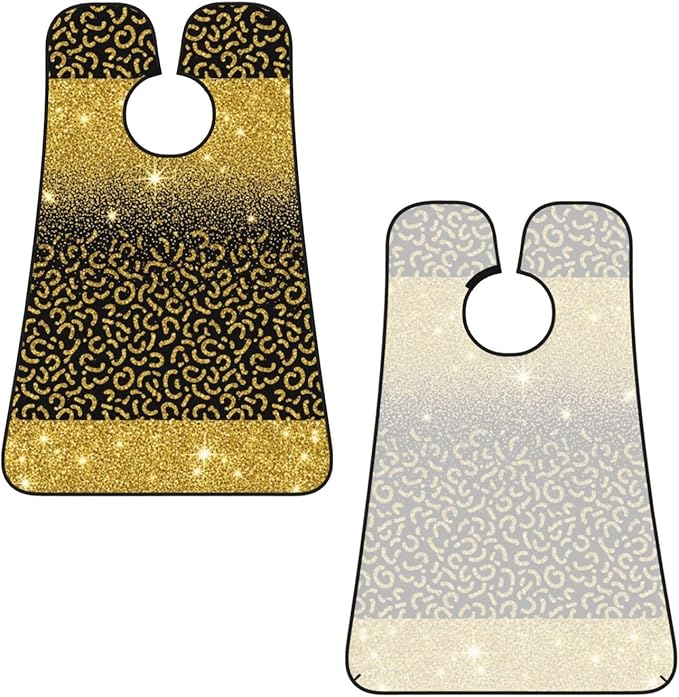Non-Stick Beard Bib for Shaving, Black Gold Glitter Cheetah Leopard Print Shave Bib, Waterproof Hair Catcher with Suction Cups, Grooming Apron Men Husband