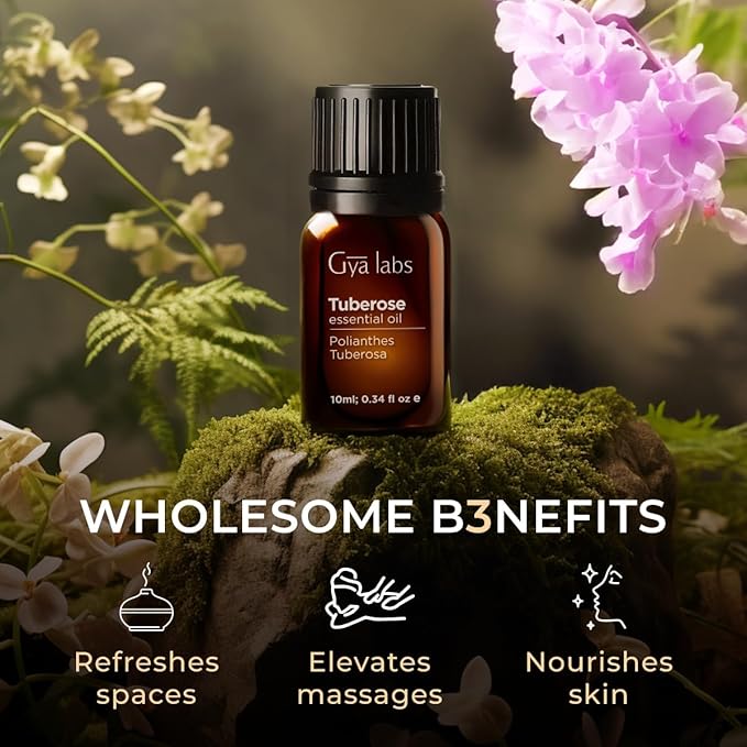 Gya Labs Tuberose Essential Oil - 0.34 Fl Oz - for Hair, Skin, Diffuser, Aromatherapy & DIY Candle Making Scent