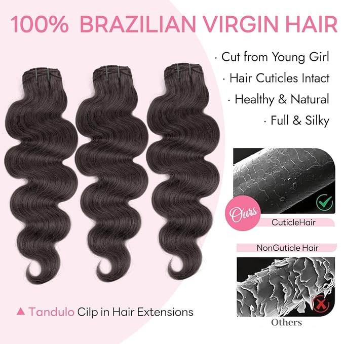Clip in Hair Extensions Real Human Hair Body Wave 2 Dark Brown Clip in 100% Brazilian Remy Human Hair Extensions 8pcs Per Set with 18 Clips Double Weft 22 Inch 110g/3.6oz
