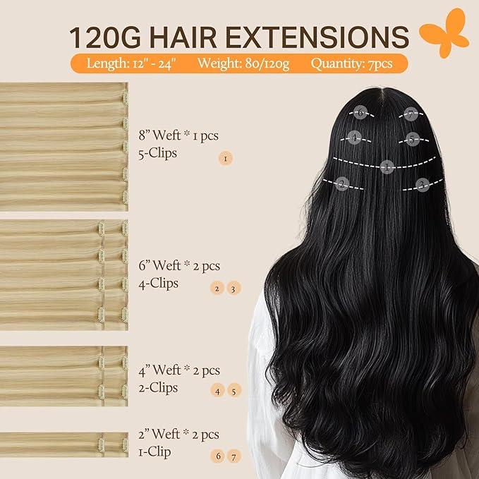 DOORES Human Hair Extensions Clip in, Dirty Blonde Highlight Golden Blonde 120g 7pcs 22 Inch, Clip in Hair Extensions Real Natural Thick Silky Hair