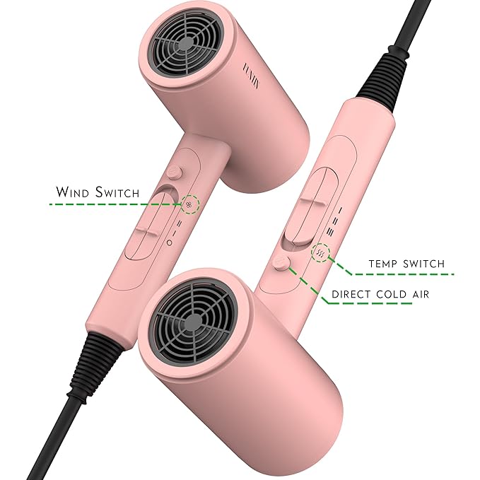 FUNTIN Hair Dryer, Blow Dryer with Diffuser Brush for Women 4C Thick Hair Ionic Hair Dryer(Baby Pink)