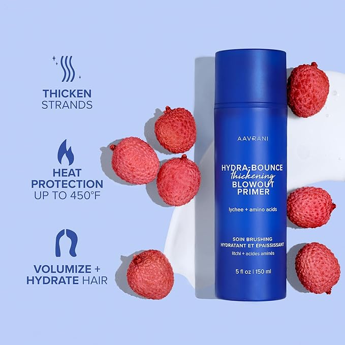 AAVRANI Hydra-Bounce Thickening Blowout Primer & Styling Cream – with Lychee & Amino Acids to Volumize, Strengthen and Protect Hair Strands – Vegan – Color-Safe – 5 Fl Oz