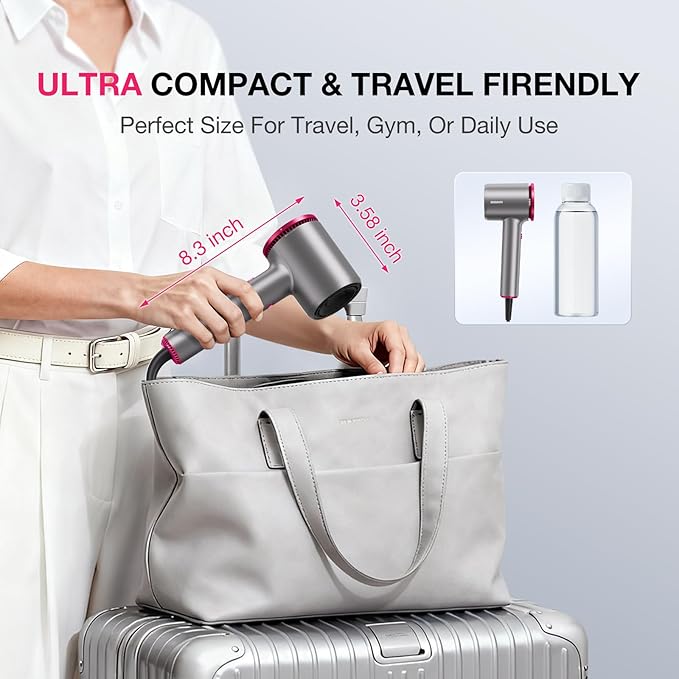 High-Speed Hair Dryer 110,000 RPM, 1875W Ionic & Plasma Blow Dryer with Diffuser, Concentrator & Comb, 550 Million Ionic Hairdryer with Cool Shot, Low-Noise CompactPro Travel & Salon – Gray