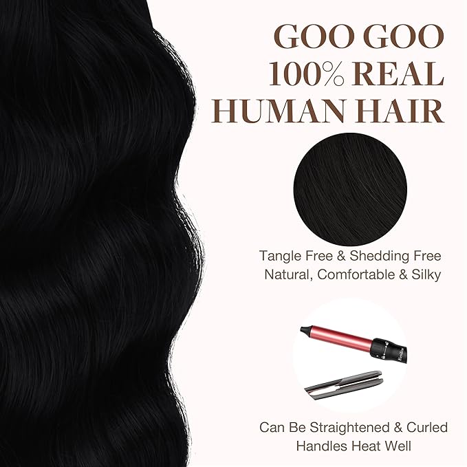 GOO GOO Tape in Hair Extensions Human Hair, 1 Jet black, 14inch 100g 40pcs, Skin Weft Seamless Invisible, Silky Straight with Thick Ends, Remy Human Hair