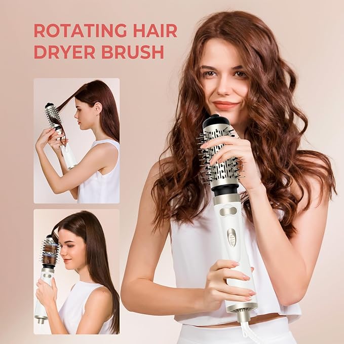Hair Dryer Brush, 3-in-1 Rotating Round Hot Air Spin Brush Set with 2 Brushes (2" & 1.5"), Negative Ionic Blow Volumizer, 2 Detachable Auto-Rotating Curling Brush, Blow Dryer Brush,Dry as You Style