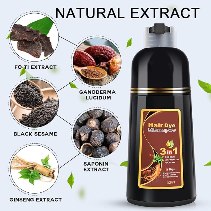 cosmpro Dark Brown Hair Dye Shampoo 3 in 1 for Gray Coverage for Women Instant Natural Hair Color Shampoo Semi Permanent 500ML - Champu Para Canas Mujer