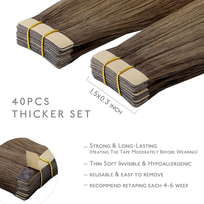 WENNALIFE Tape in Hair Extensions Human Hair, 40pcs 100g 24 inch Ombre Sandy Brown to Platinum Blonde Hair Extensions Real Human Hair Straight Tape in Extensions Invisible Human Hair Extensions