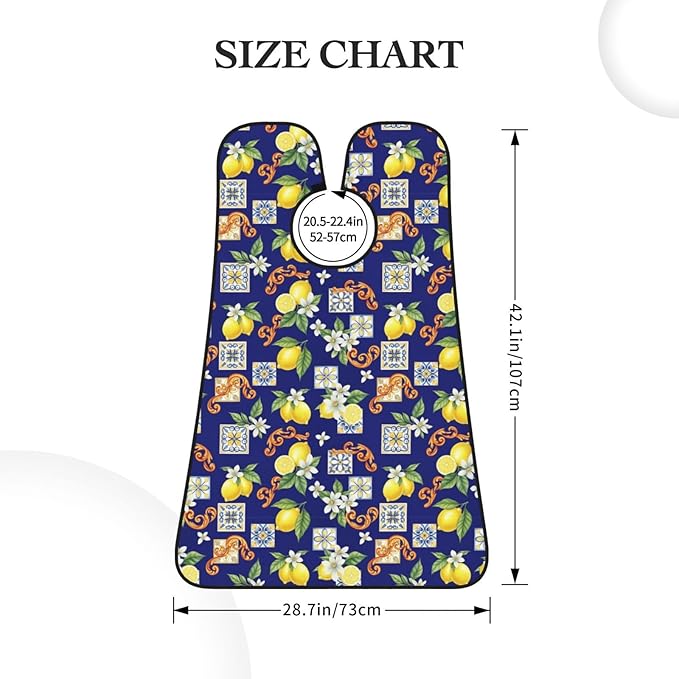 No-Slip Shaving Bib, Beard Grooming Apron with Strong Suction Cups, Blue Watercolor Lemon Tree Leaf Flowers Floral
