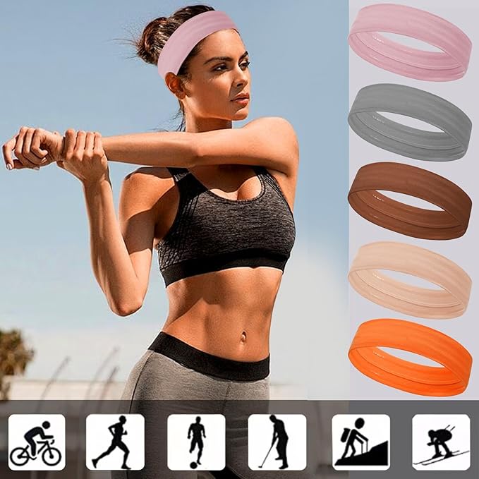 Workout Headbands Non Slip Headband Sport Headbands Sweatbands Elastic Sport Hair Bands for Sports Travel Indoor Fitness Gym