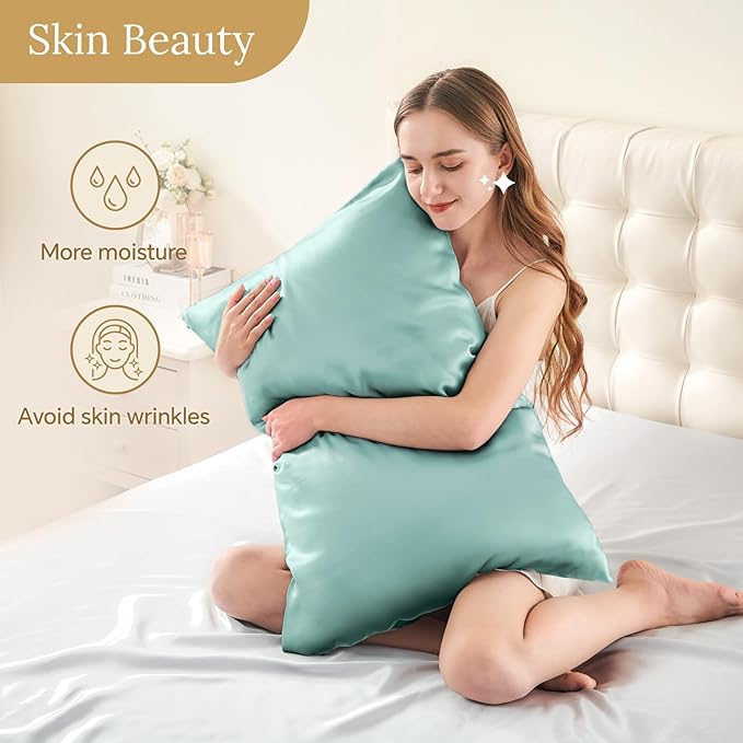 INFIIXSO Mulberry Silk Pillowcase for Hair and Skin, Silk Pillow Cases Queen Size Set of 2 with Hidden Zipper 20"x30", Ultra Smooth and Soft Cooling Pillow Cases for Hot Sleepers(ICY Morn, 2 Pack)