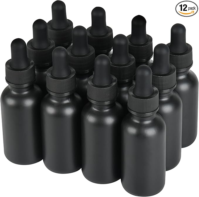 12 Pcs, 1oz Dropper Bottle, Black Glass Eye Dropper Bottle, Tincture Bottles with Dropper, Pretty Finish, Leak-Proof Design, Stronger Suction for All Kinds of Mixed Liquids