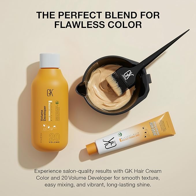 GK HAIR Global Keratin Sand 6.7 Dark Blonde Hair Color Cream Tube (3.4 Fl Oz/100ml) + 20 Volume Developer (5 Fl Oz/150ml) - Professional Permanent Long Lasting Toner Dye